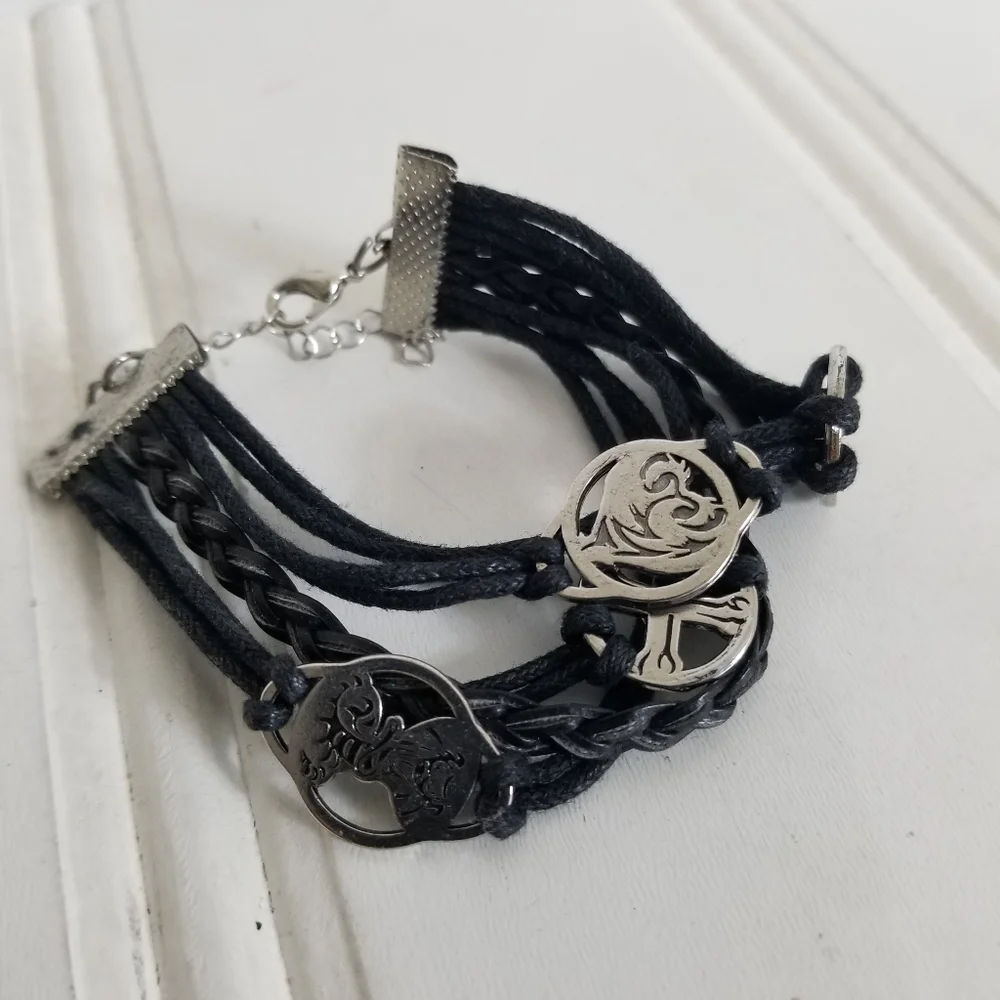 Disney Pirates of the Caribbean Black Leather Charm Bracelet Unisex Whimsygoth